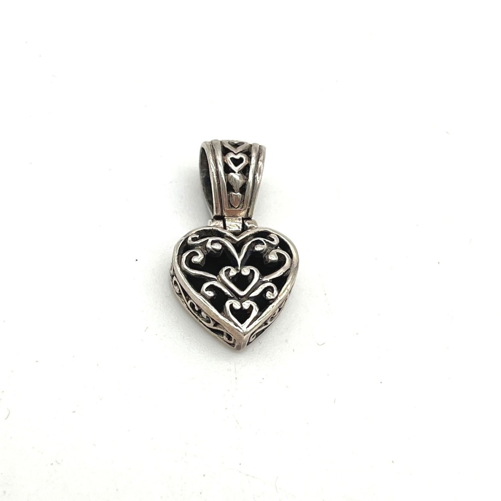 Sterling Silver 925 Filigree Heart Pendant Charm Scrollwork Design